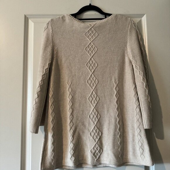 NEW Soft Surroundings Reza Diamond Lattice Flare Sleeve Sweater Beige PS NWT - Picture 5 of 5
